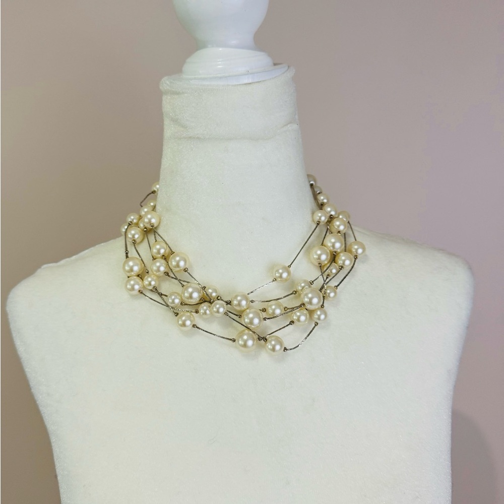 SALE Chunky Faux Pearl Necklace multi strand chain